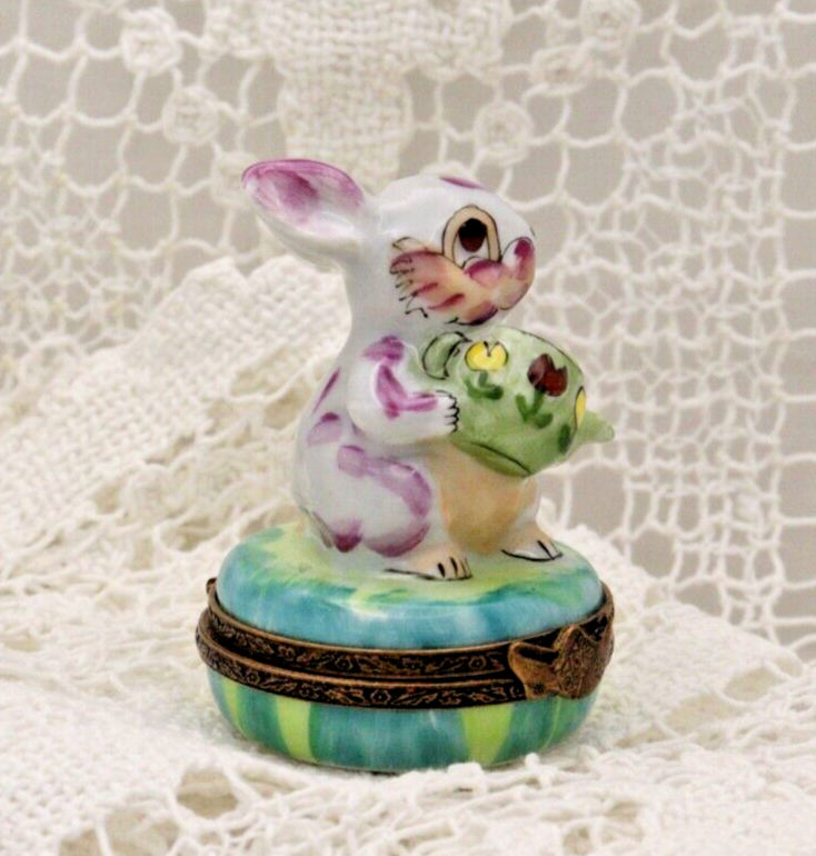 Rare Adorable Colorful Rabbit with Watering Can - Limoges, France. Peint Main. - LADYBIRD LAUGH