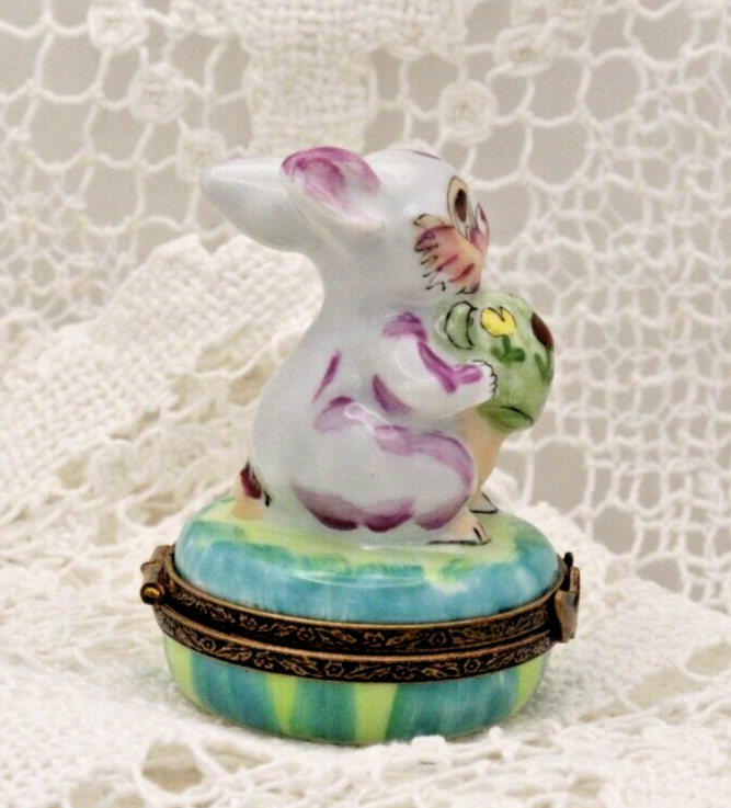 Rare Adorable Colorful Rabbit with Watering Can - Limoges, France. Peint Main. - LADYBIRD LAUGH