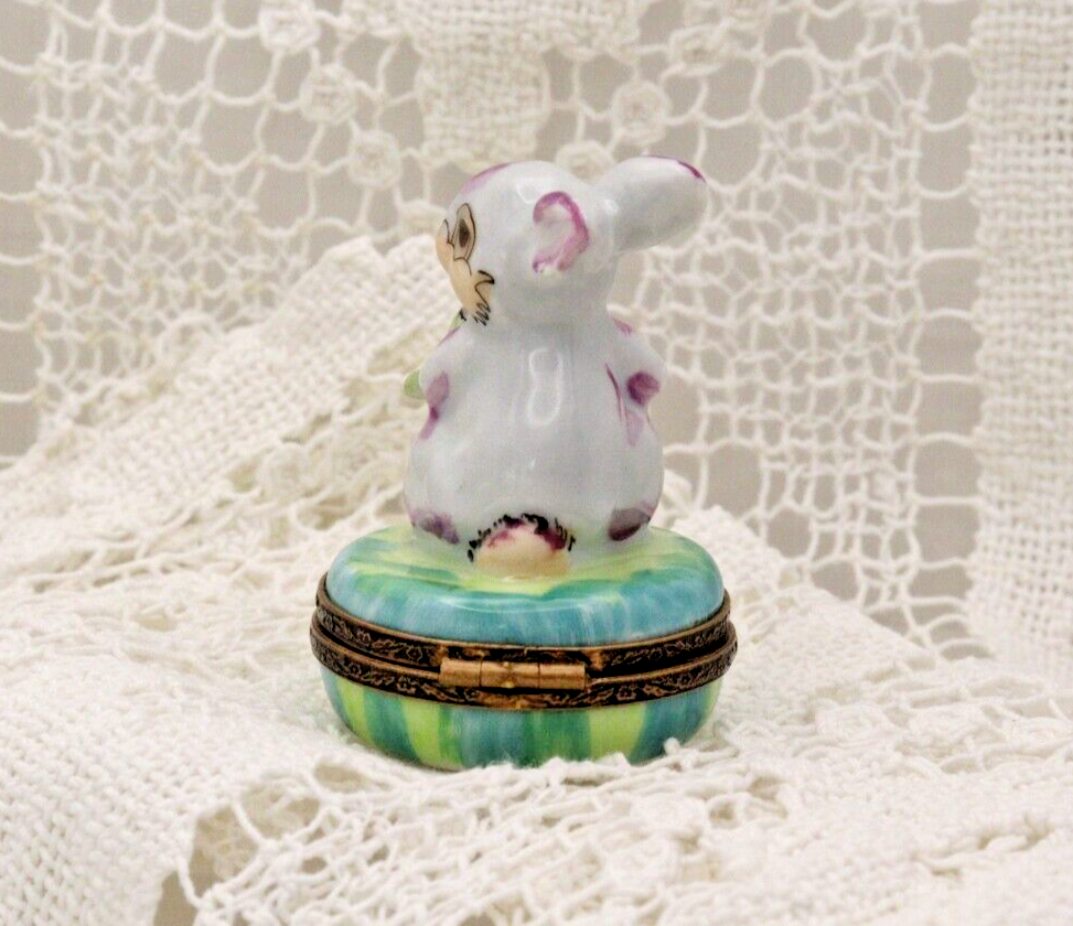 Rare Adorable Colorful Rabbit with Watering Can - Limoges, France. Peint Main. - LADYBIRD LAUGH