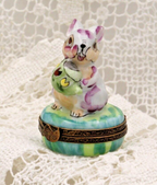 Rare Adorable Colorful Rabbit with Watering Can - Limoges, France. Peint Main. - LADYBIRD LAUGH