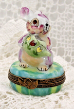 Rare Adorable Colorful Rabbit with Watering Can - Limoges, France. Peint Main. - LADYBIRD LAUGH