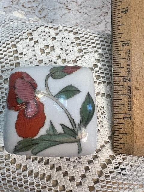 Beautiful Limoges  Red Poppy Porcelain Trinket box - LADYBIRD LAUGH