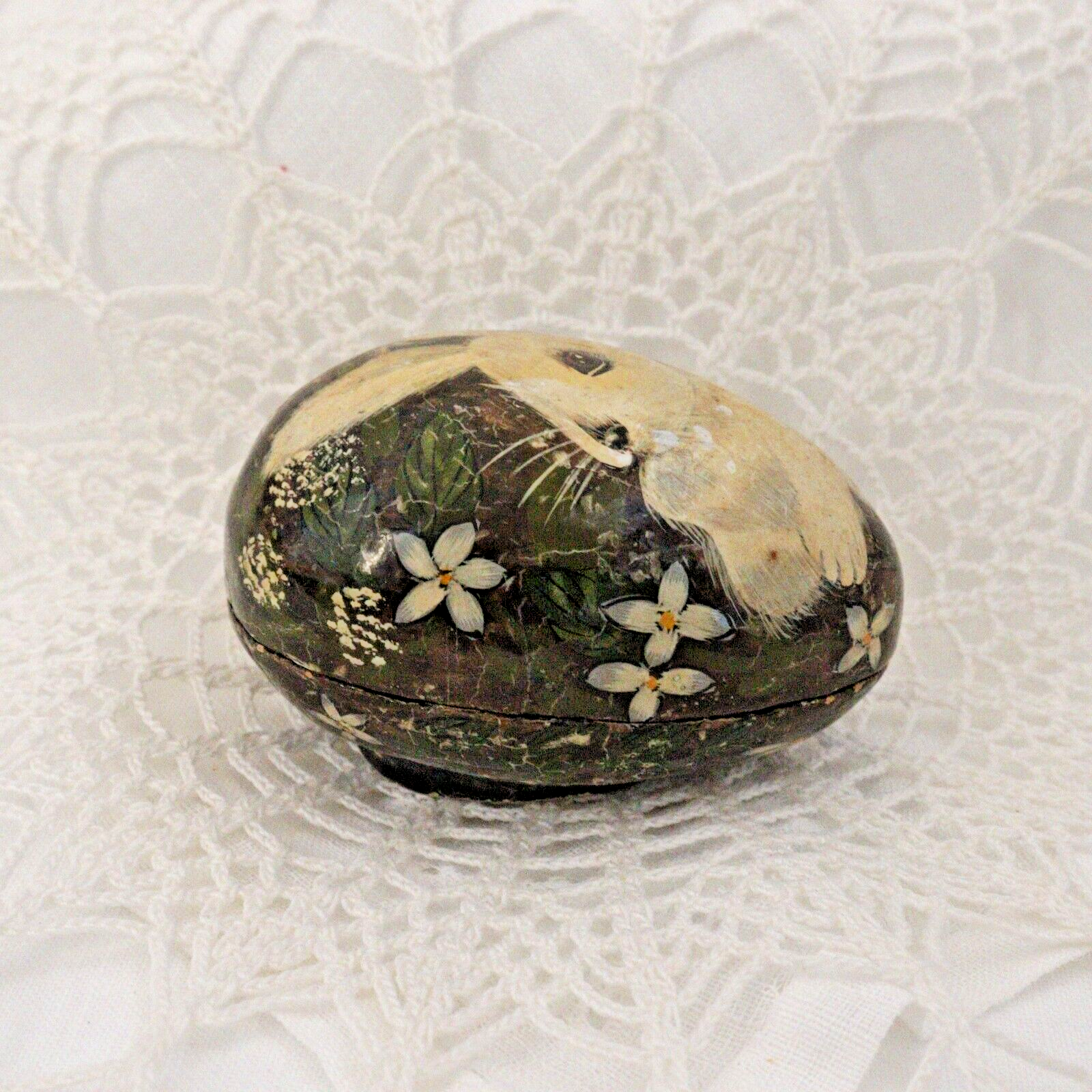 Vintage Hand Painted Papier Mache Egg with the most adorable bunny pictured - LADYBIRD LAUGH