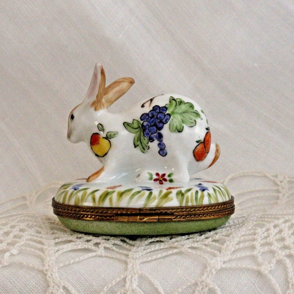 Limoges France Chamart Exclusive Rabbit Trinket Box with Fruit and Flowers – Peint Main
