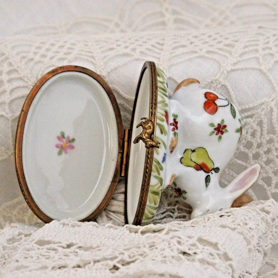 Limoges France Chamart Exclusive Rabbit Trinket Box with Fruit and Flowers – Peint Main