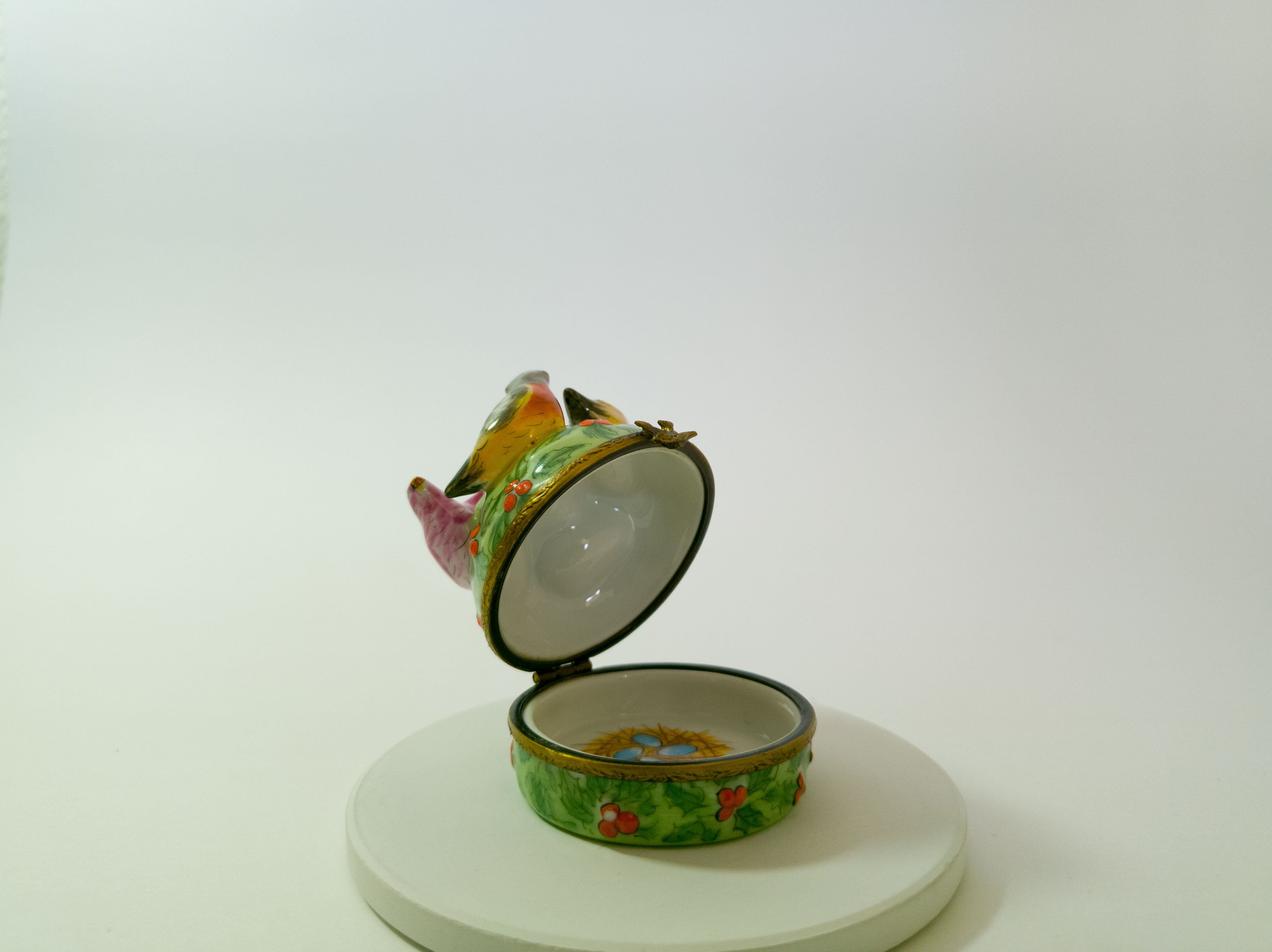 Limoges France Four Calling Birds Christmas Trinket Box Hand Painted