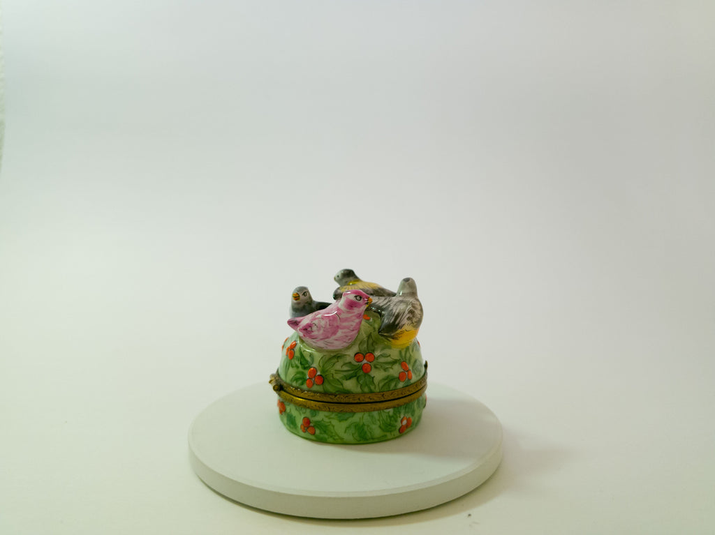 Limoges France Four Calling Birds Christmas Trinket Box Hand Painted