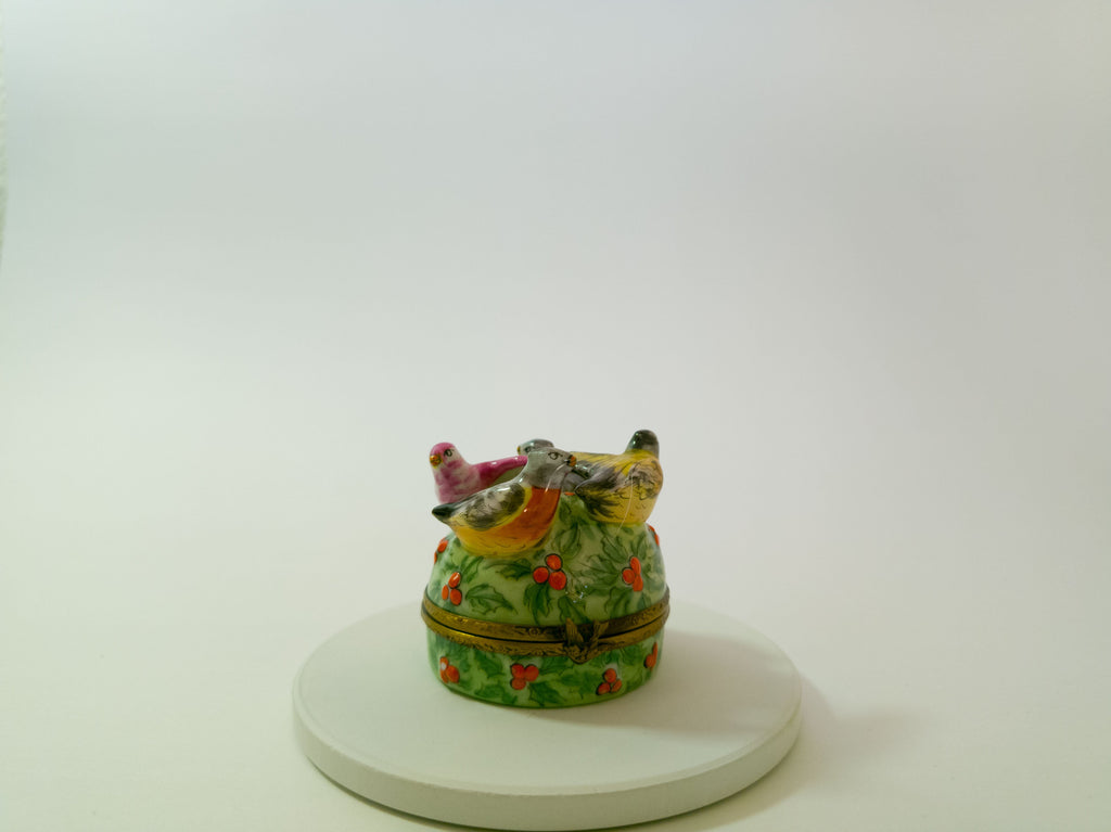 Limoges France Four Calling Birds Christmas Trinket Box Hand Painted