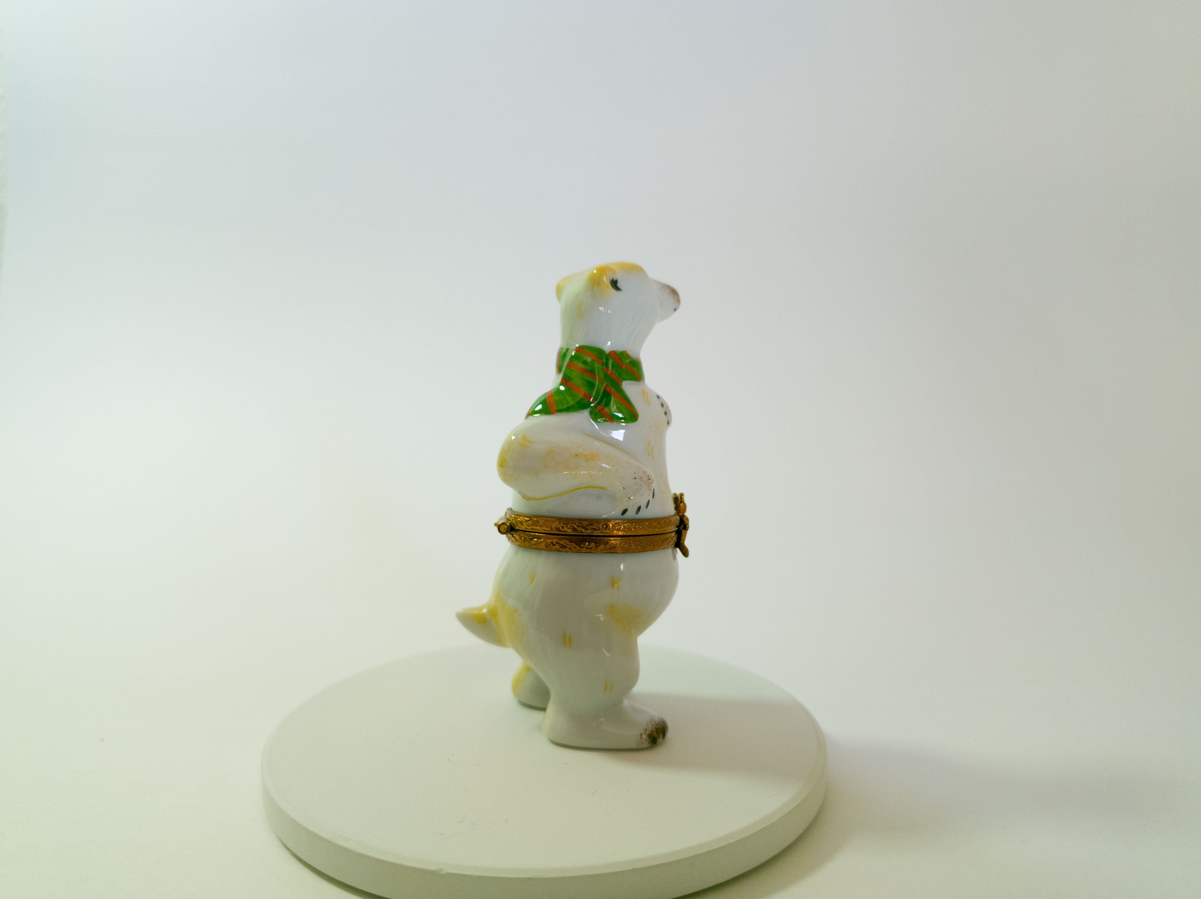 Limoges France Polar Bear with Green Scarf Trinket Box Hand Painted Porcelain