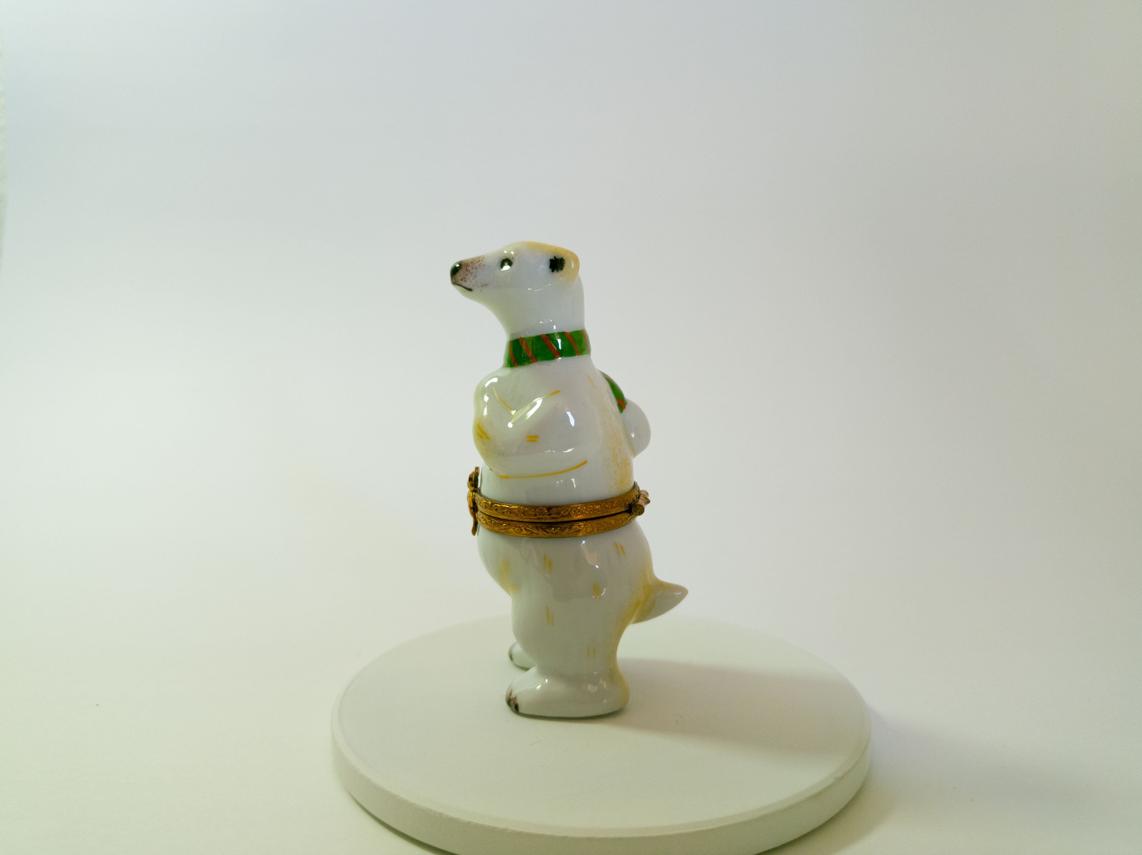Limoges France Polar Bear with Green Scarf Trinket Box Hand Painted Porcelain