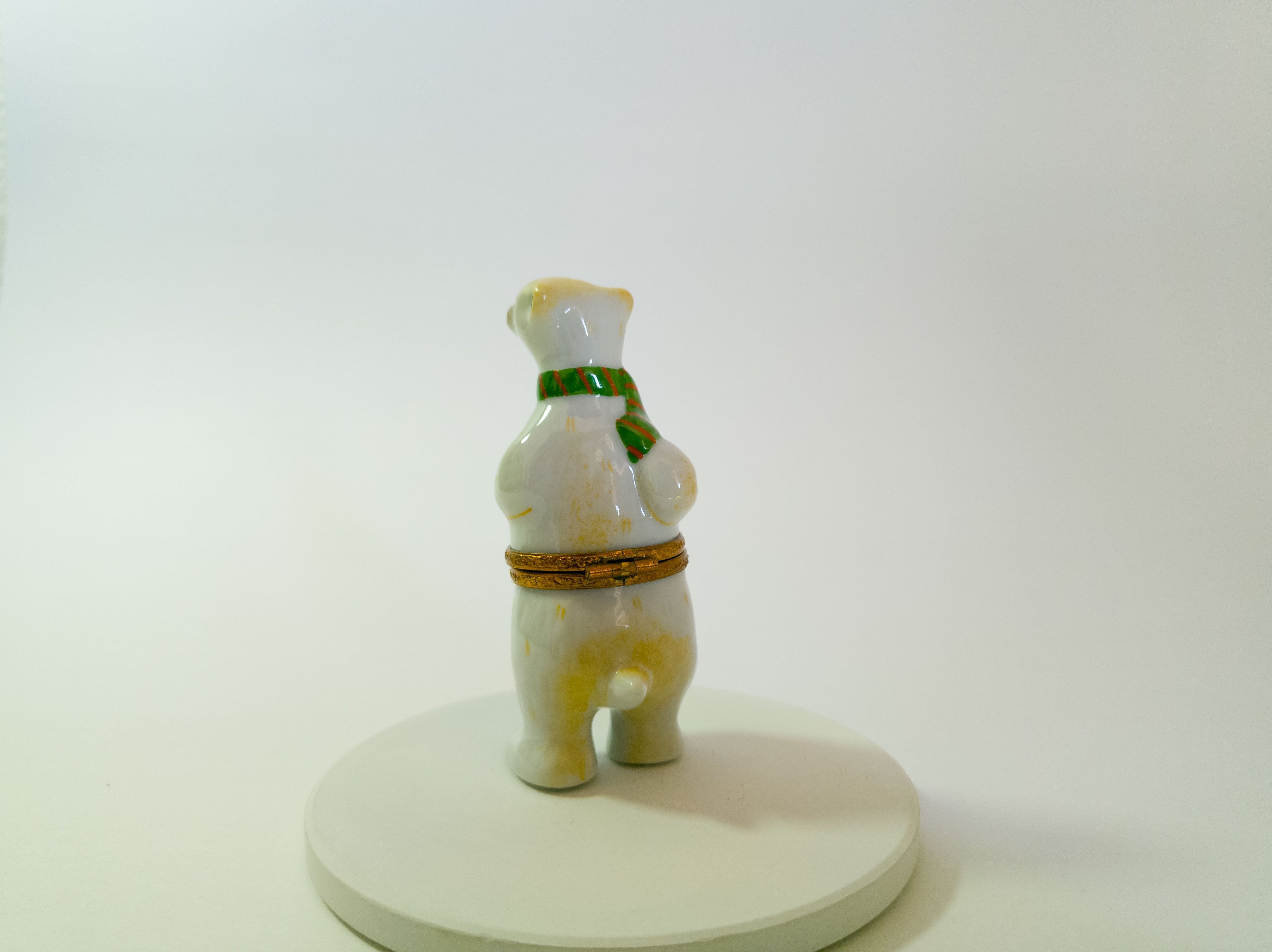 Limoges France Polar Bear with Green Scarf Trinket Box Hand Painted Porcelain