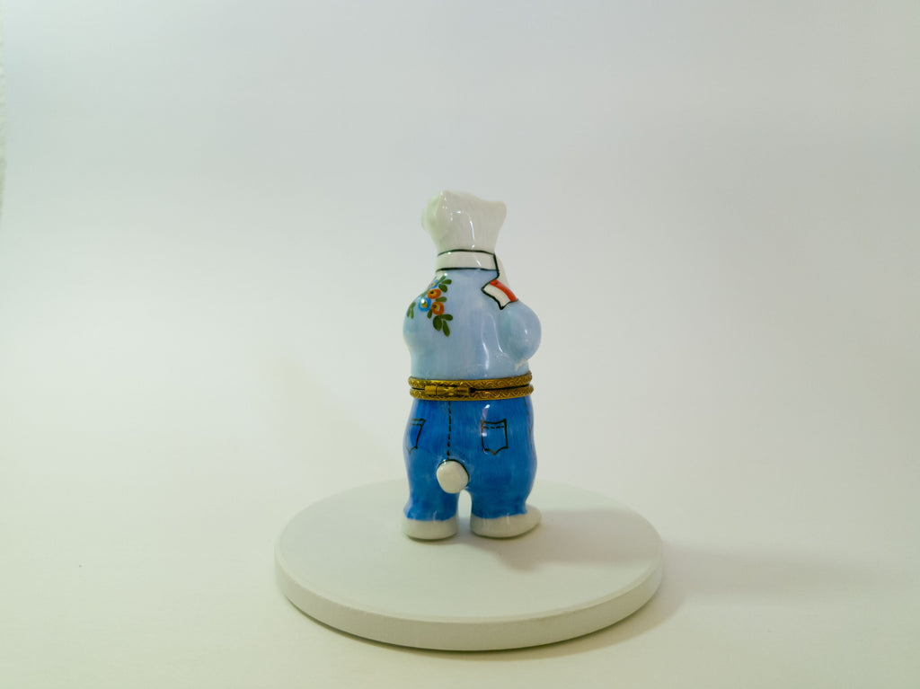 Limoges France Polar Bear in Blue Jeans Trinket Box Hand Painted Porcelain