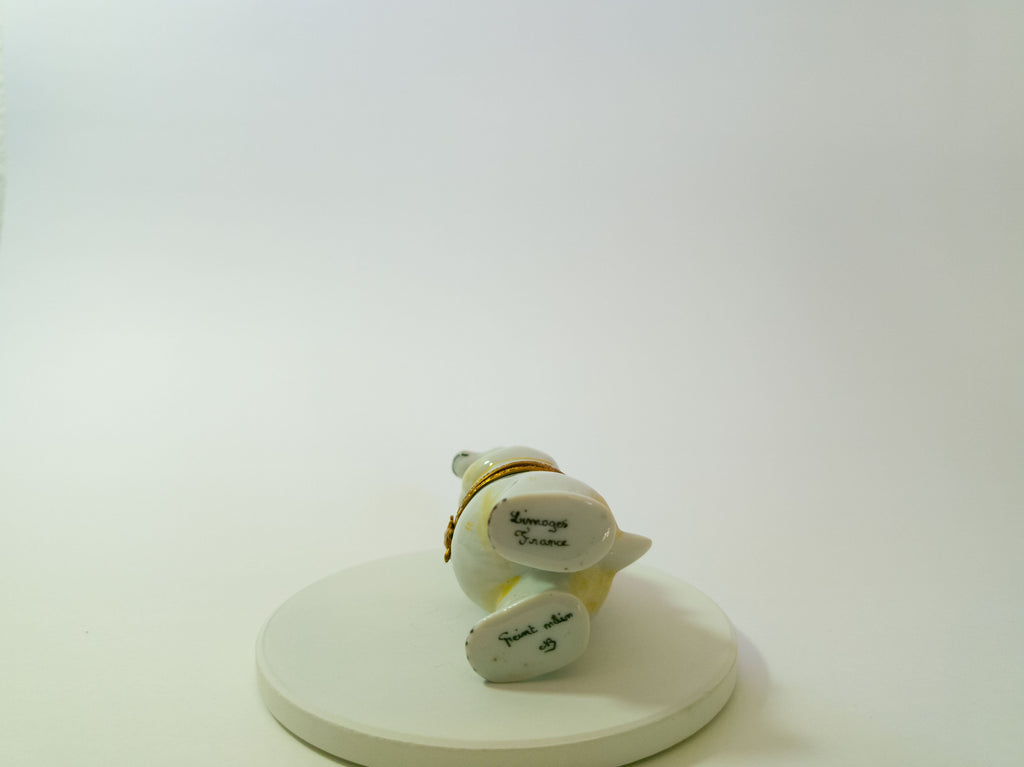 Limoges France Polar Bear with Green Scarf Trinket Box Hand Painted Porcelain