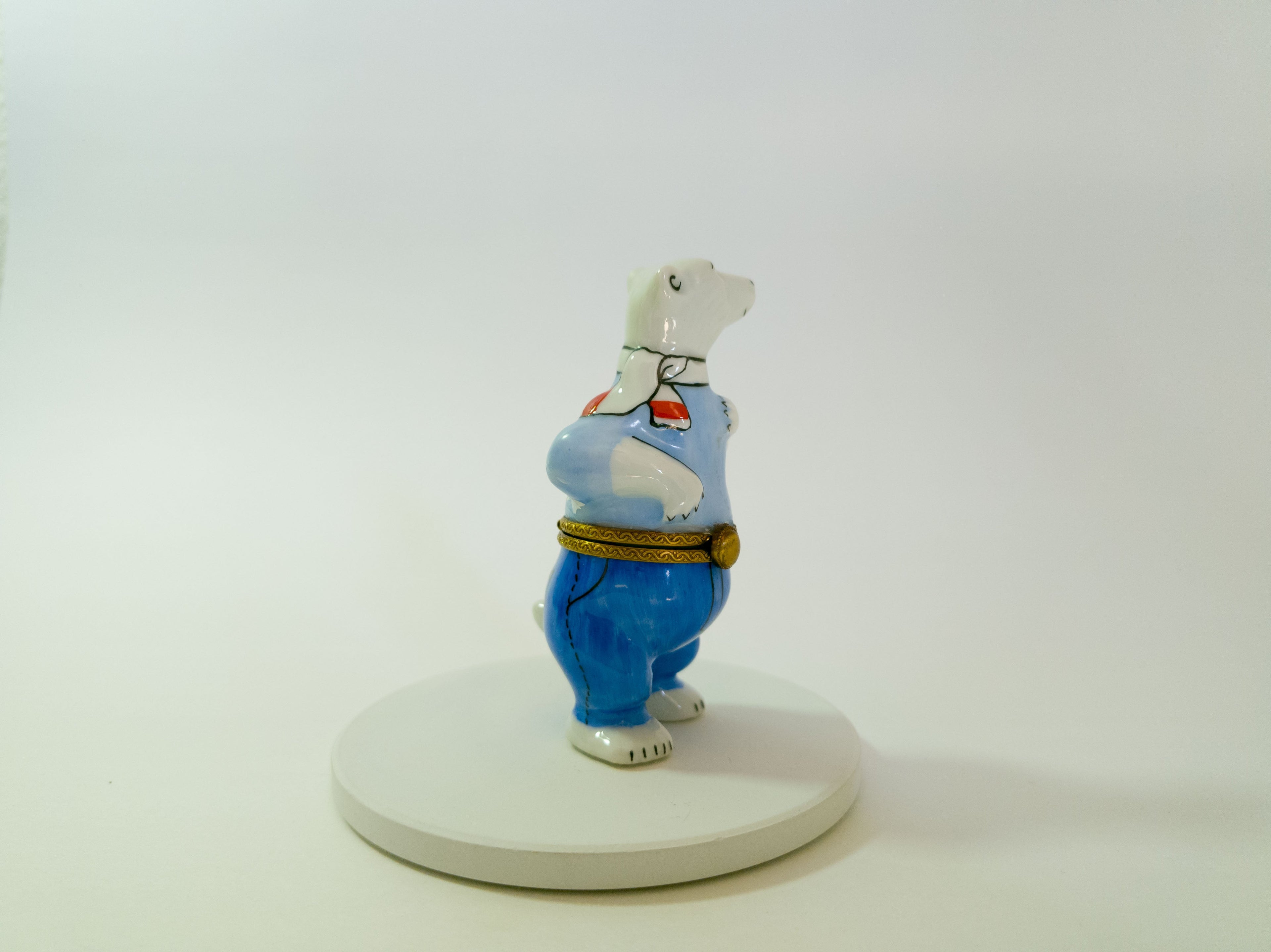 Limoges France Polar Bear in Blue Jeans Trinket Box Hand Painted Porcelain