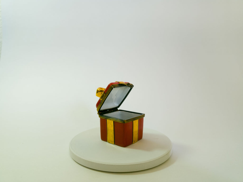 Limoges France Red & Gold Gift Box Trinket Box Hand Painted Porcelain
