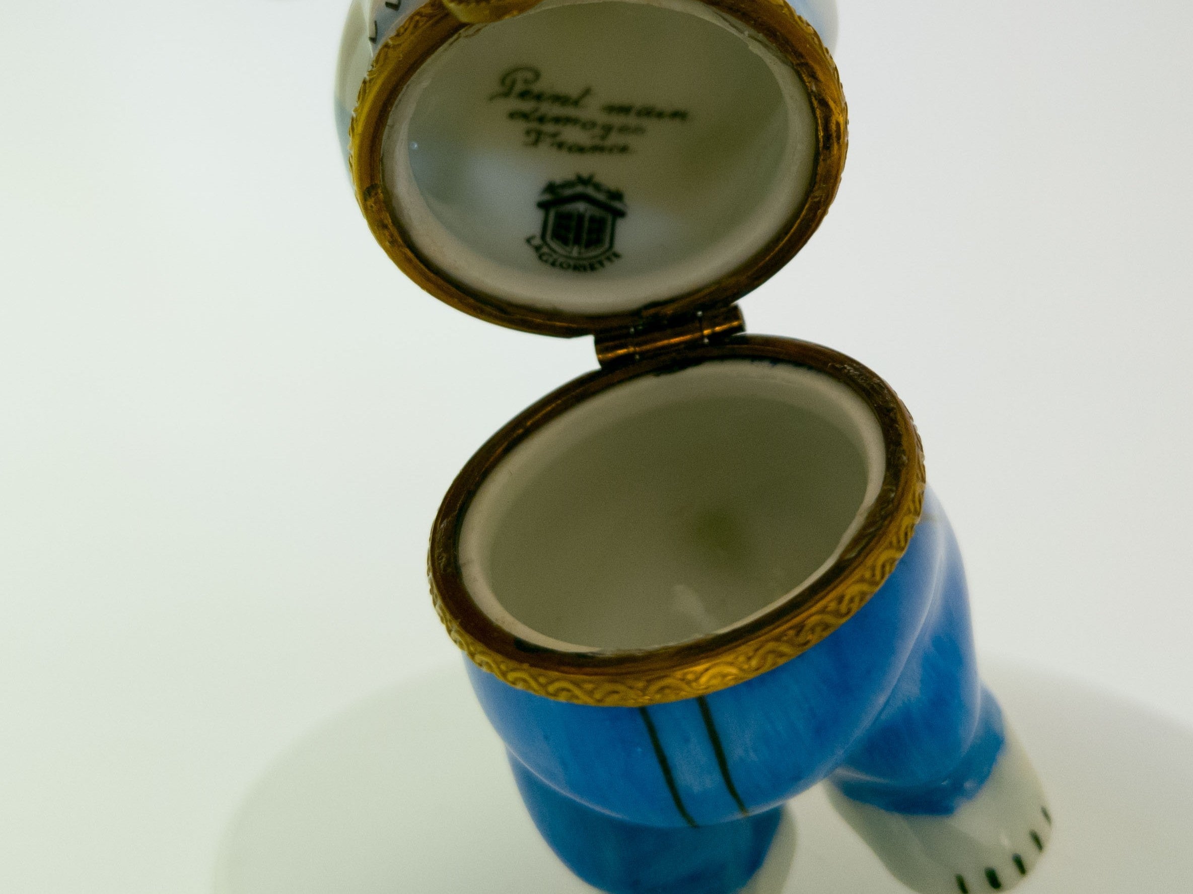 Limoges France Polar Bear in Blue Jeans Trinket Box Hand Painted Porcelain