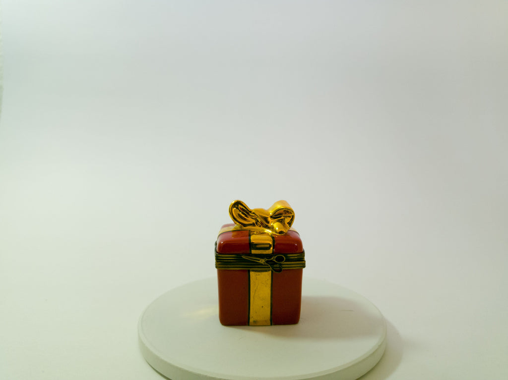 Limoges France Red & Gold Gift Box Trinket Box Hand Painted Porcelain