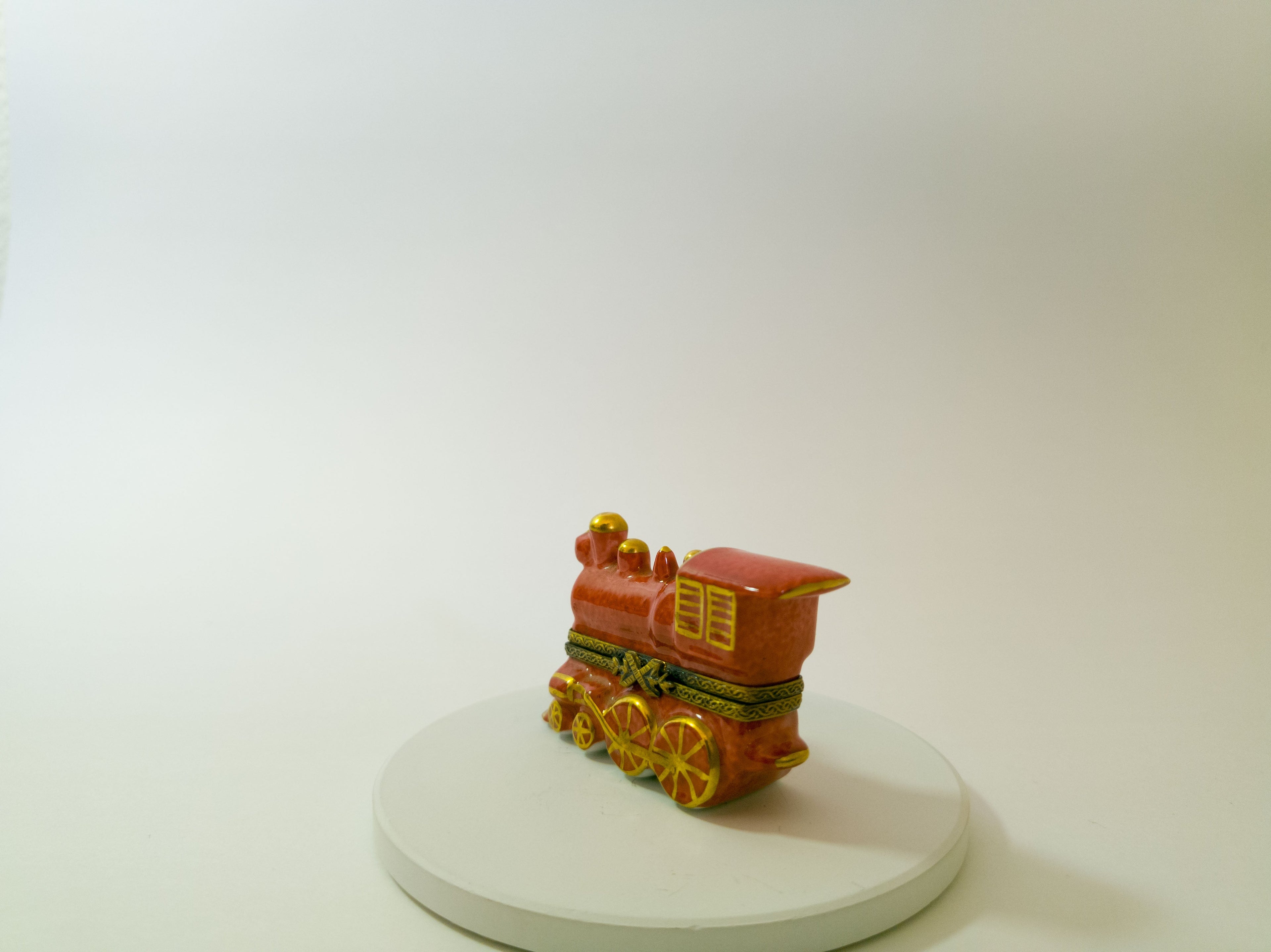 Limoges France Red & Gold Train Trinket Box Hand Painted Porcelain