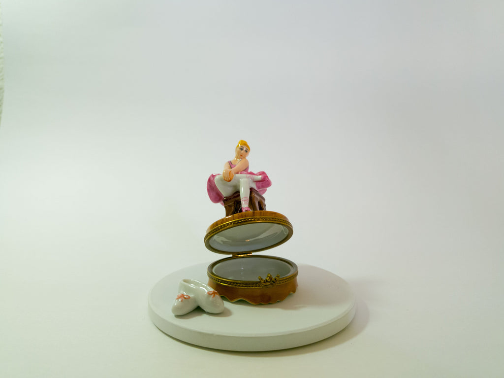 Rochard Limoges Ballerina Trinket Box Pink Tutu Ballet Dancer France