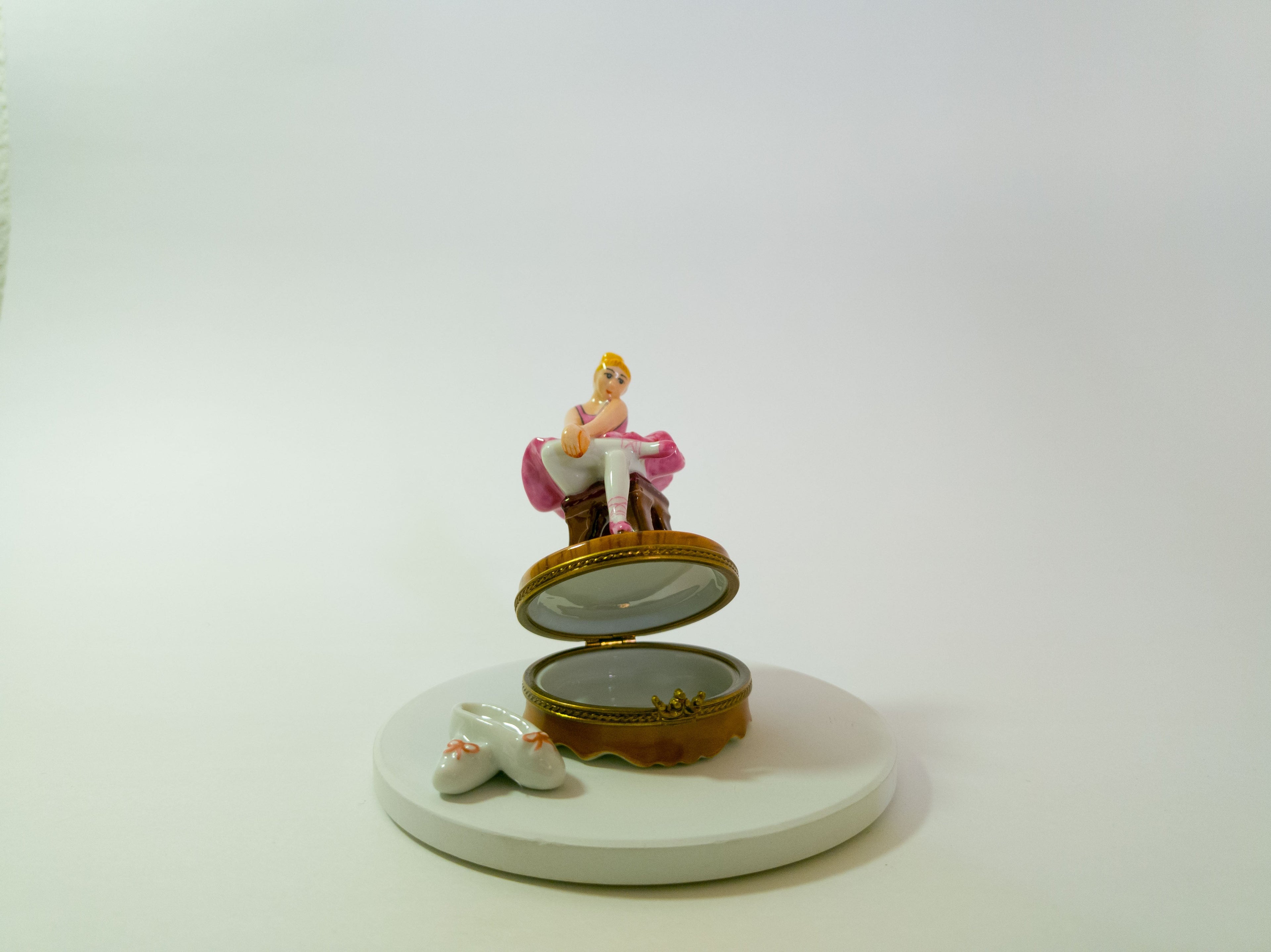 Rochard Limoges Ballerina Trinket Box Pink Tutu Ballet Dancer France