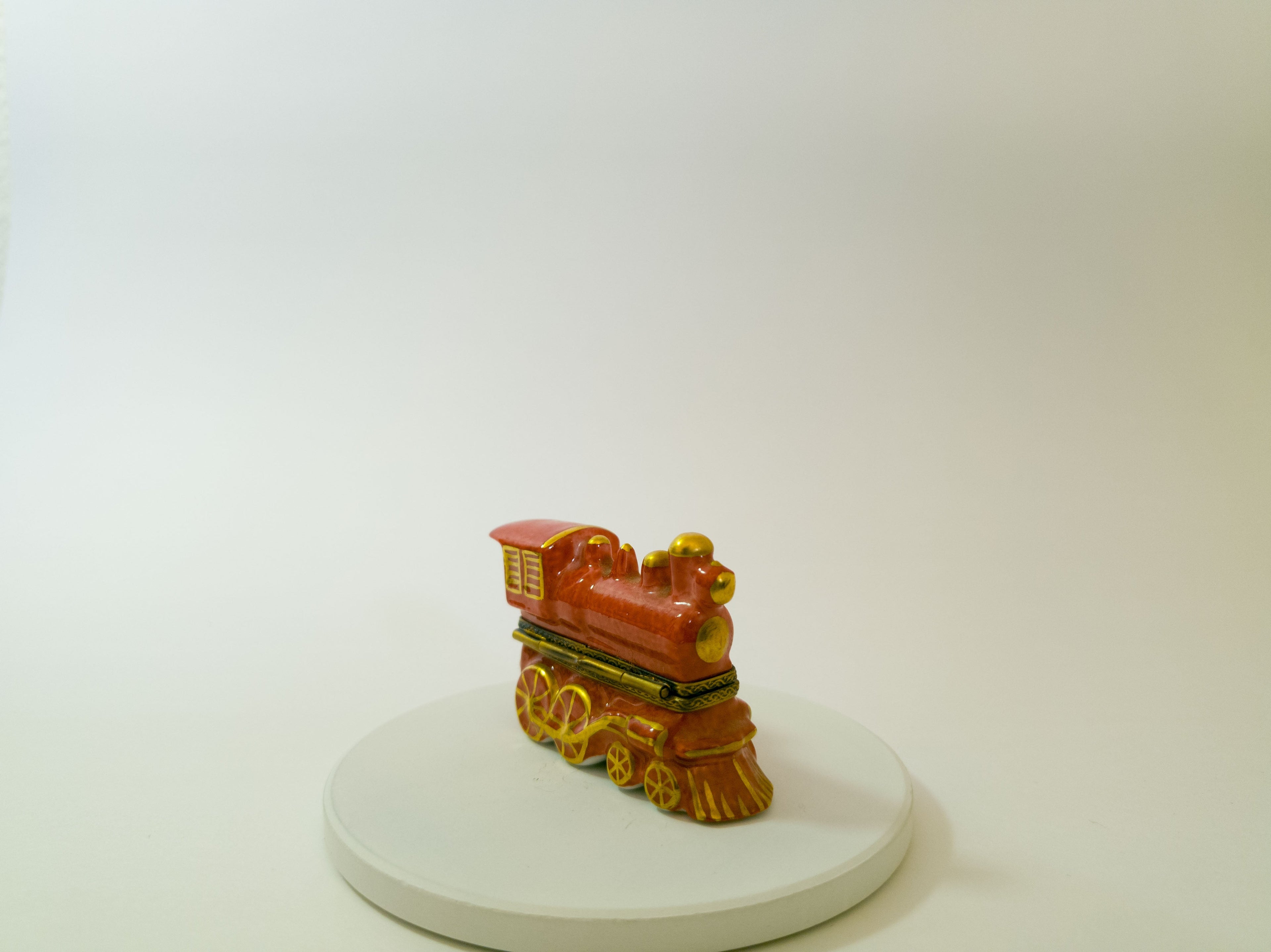 Limoges France Red & Gold Train Trinket Box Hand Painted Porcelain
