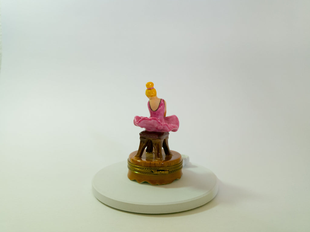 Rochard Limoges Ballerina Trinket Box Pink Tutu Ballet Dancer France