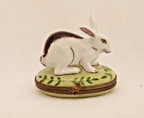 Limoges France Peint Main Signed White Rabbit on Grass Trinket Box