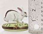 Limoges France Peint Main Signed White Rabbit on Grass Trinket Box