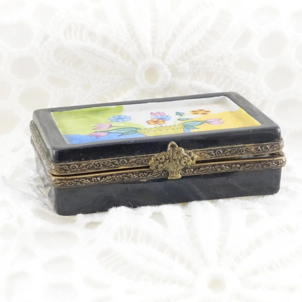 Vintage Limoges Flower Puzzle Trinket Box | Hand Painted Multicolor Floral Porcelain Box - LADYBIRD LAUGH