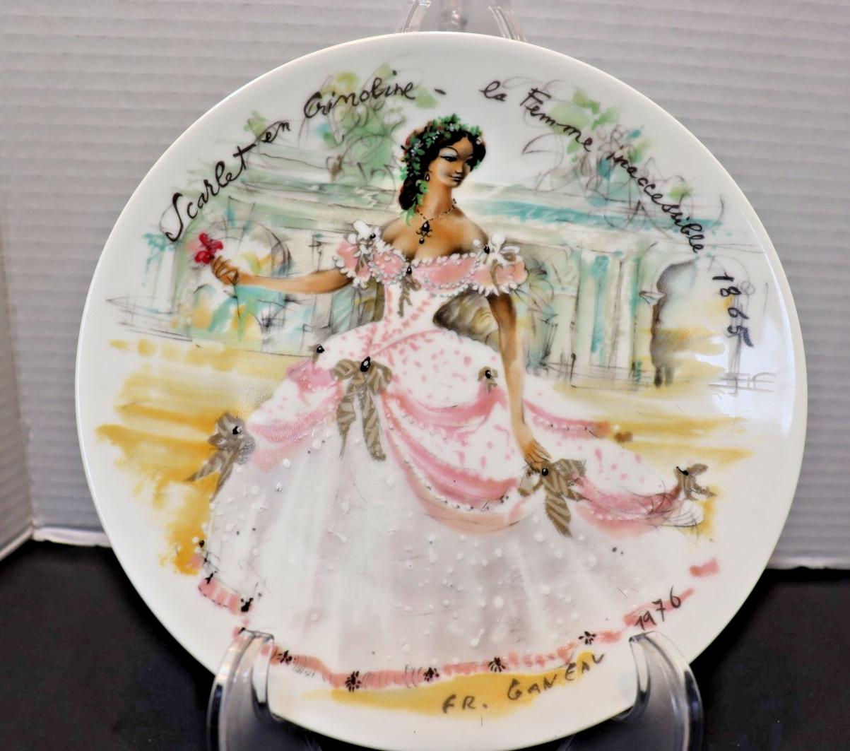 Limoges Porcelain Plate, Scarlet Crinoline Woman (1865 Vintage Hand-Painted)