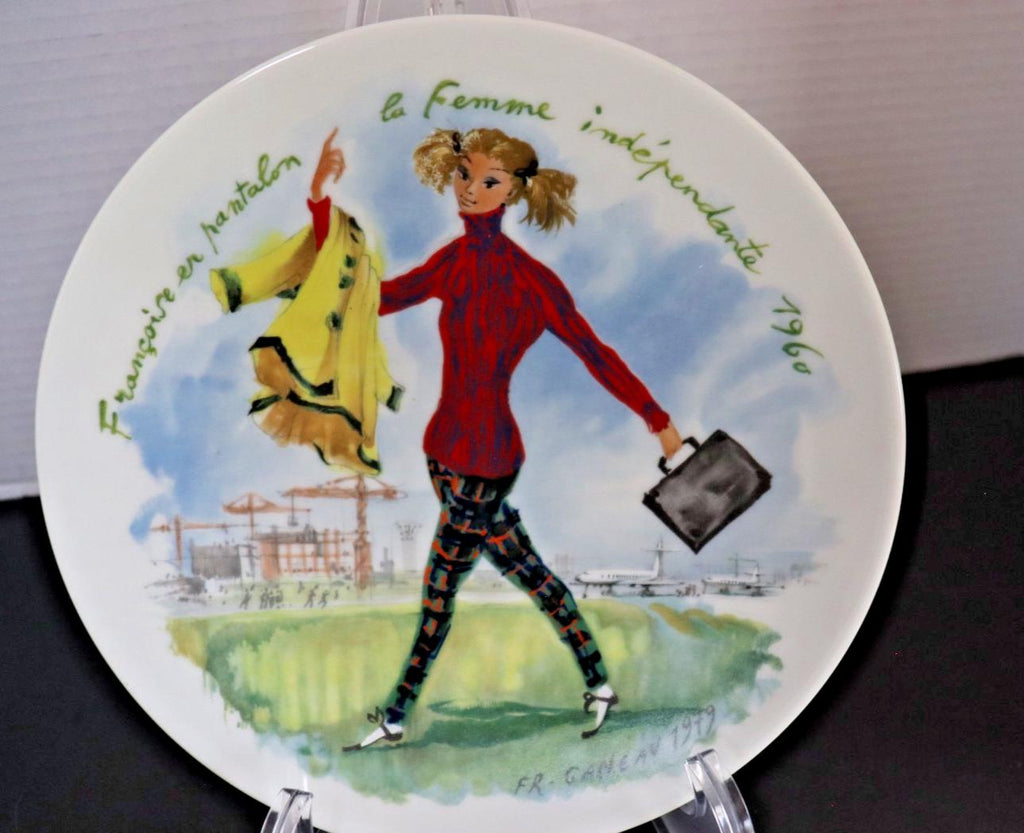 Francoise in Trousers Porcelain Plate - Vintage 1960s Limoges Art