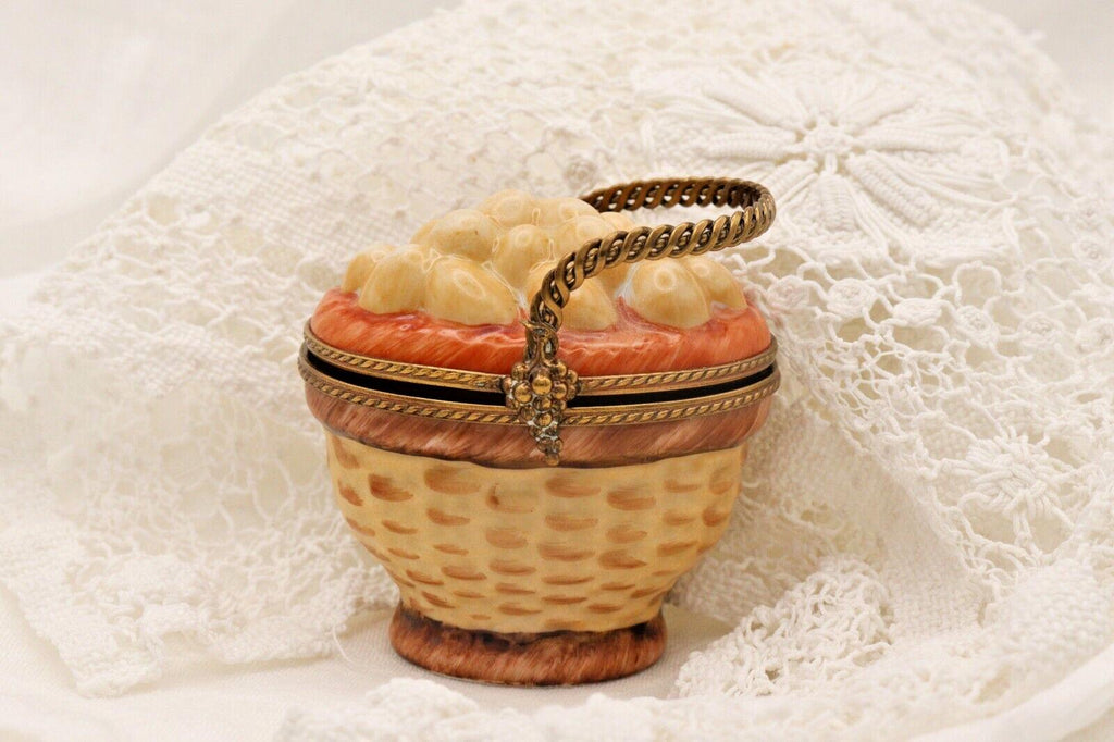 Limoges France Peint Main Egg Basket Trinket Box Hand Painted Porcelain
