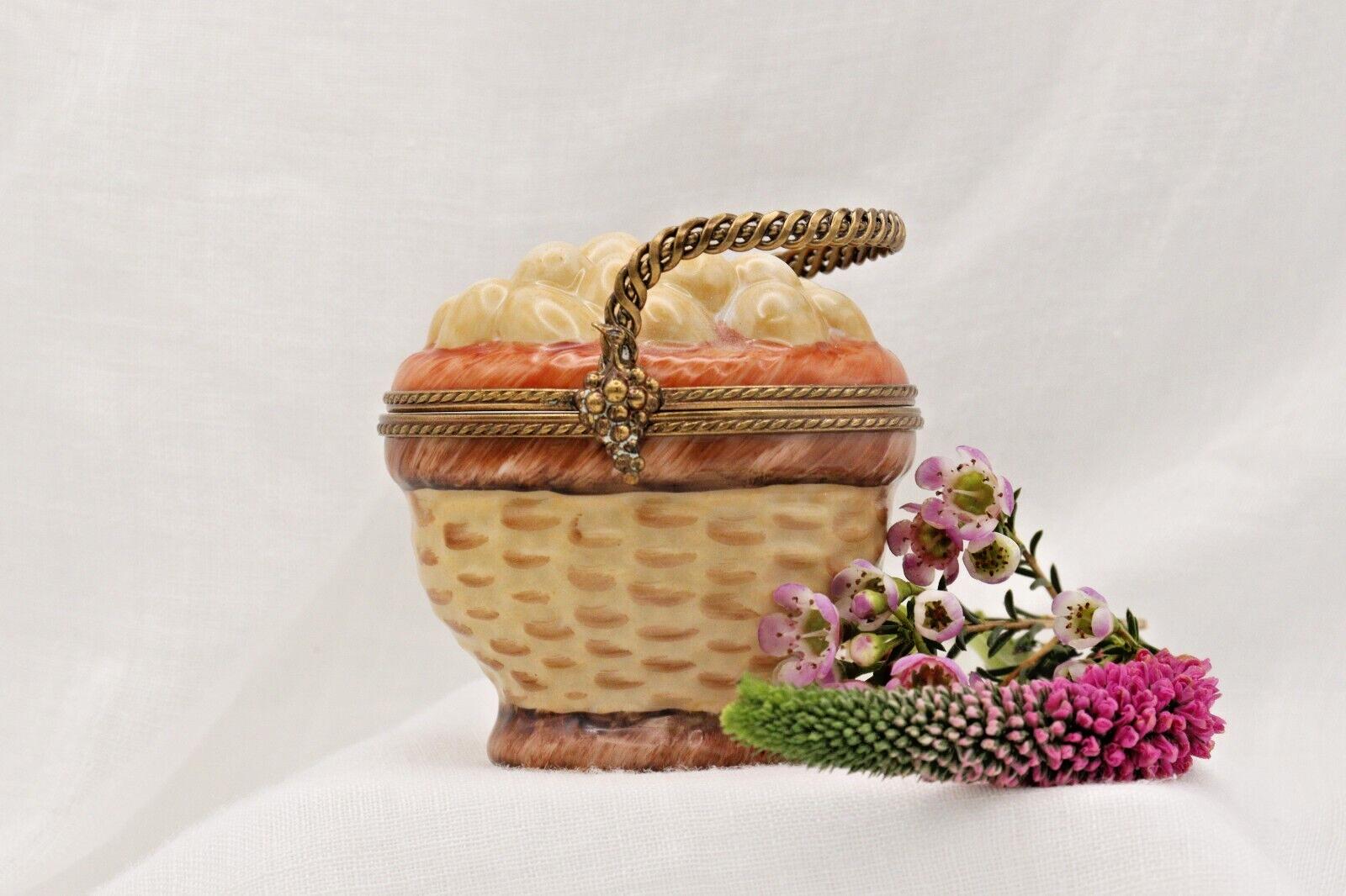 Limoges France Peint Main Egg Basket Trinket Box Hand Painted Porcelain