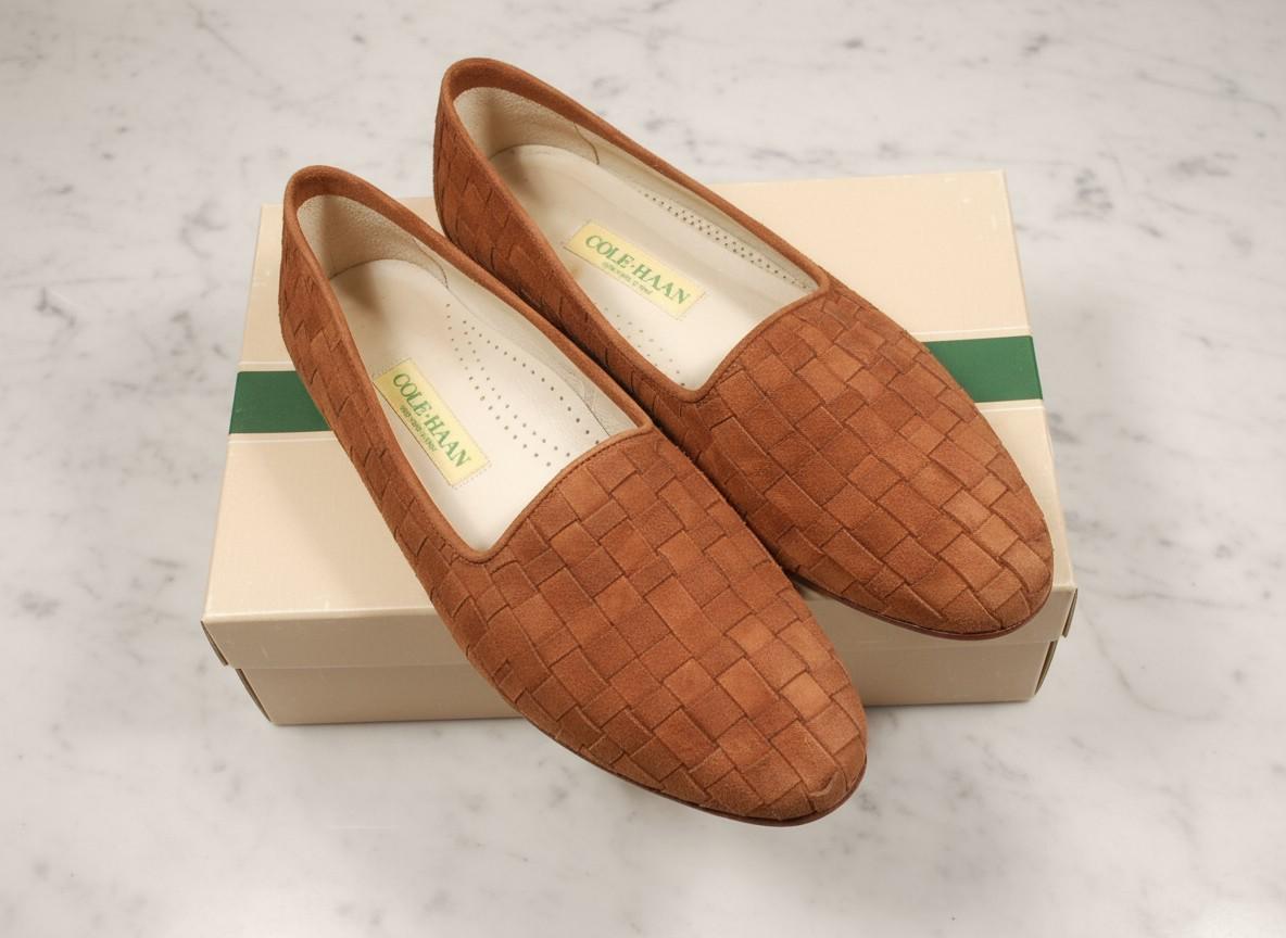 Cole Hann Woven Suede Loafers - Women's Brown Slip-On Flats for Everyday Wear - Sz 8.5