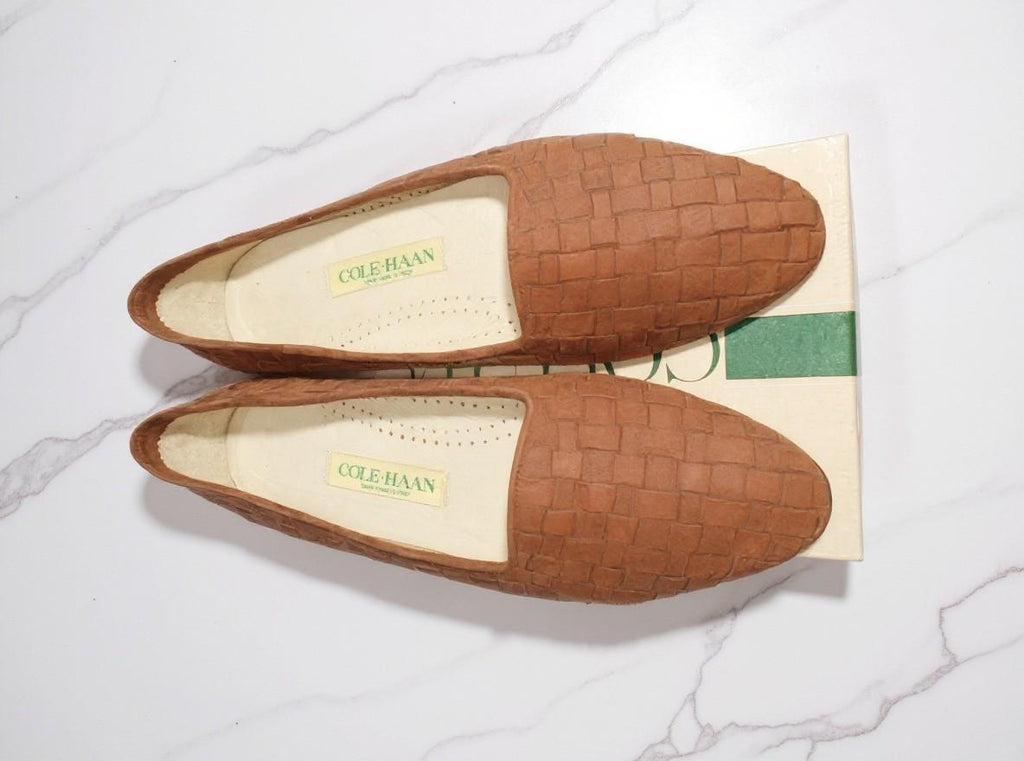 Cole Hann Woven Suede Loafers - Women's Brown Slip-On Flats for Everyday Wear - Sz 8.5