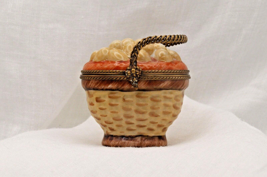 Limoges France Peint Main Egg Basket Trinket Box Hand Painted Porcelain