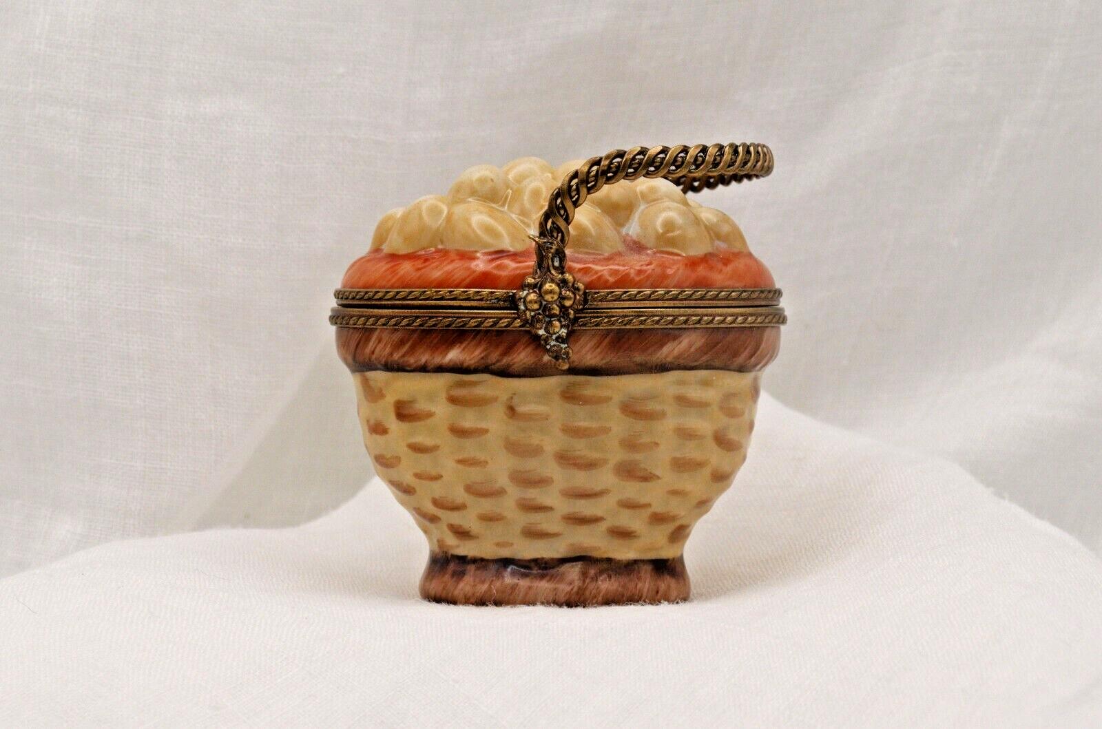 Limoges France Peint Main Egg Basket Trinket Box Hand Painted Porcelain