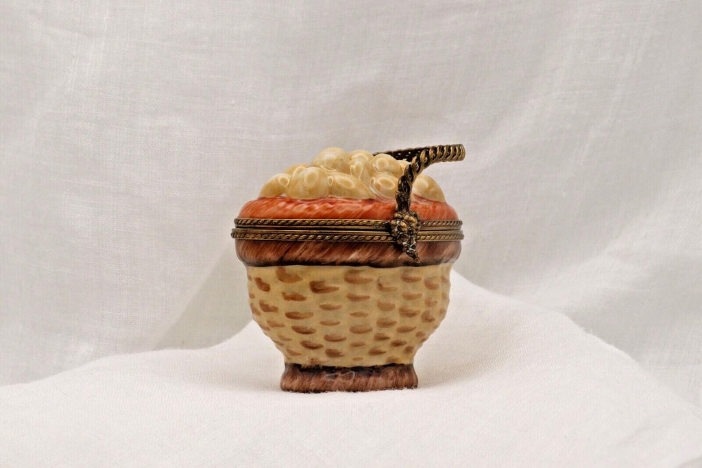 Limoges France Peint Main Egg Basket Trinket Box Hand Painted Porcelain