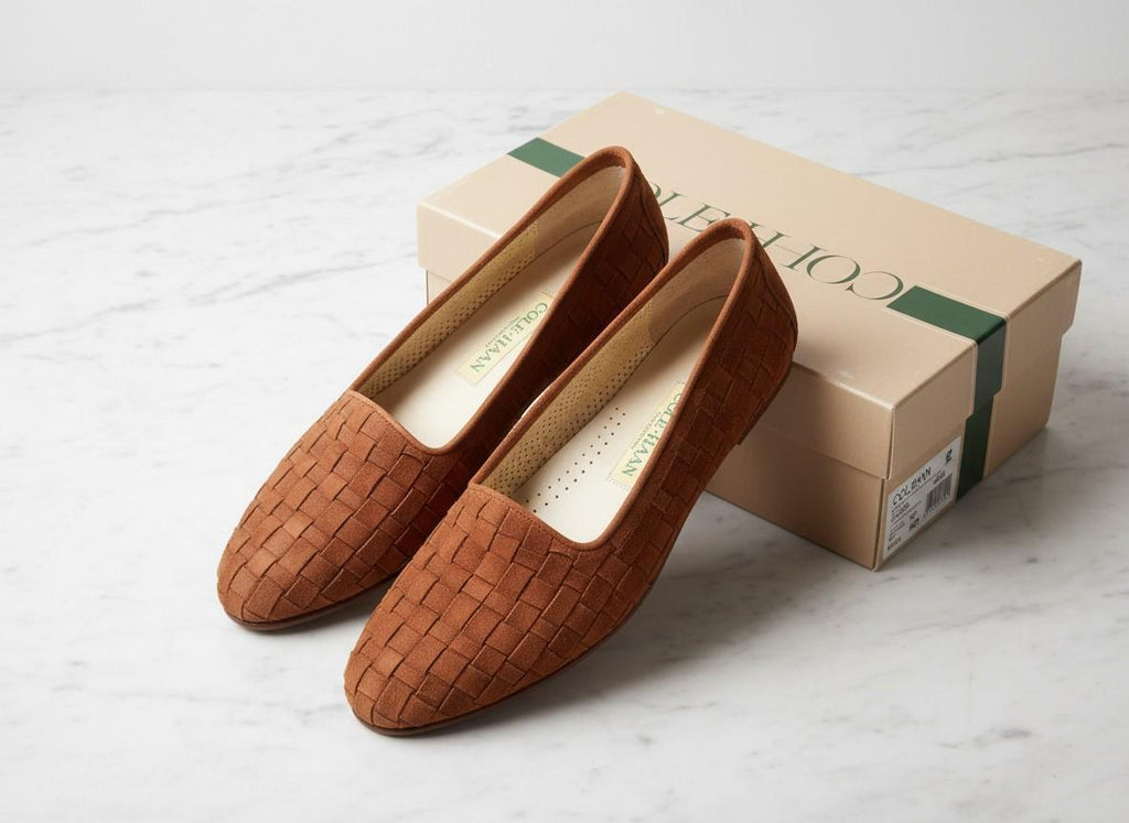 Cole Hann Woven Suede Loafers - Women's Brown Slip-On Flats for Everyday Wear - Sz 8.5