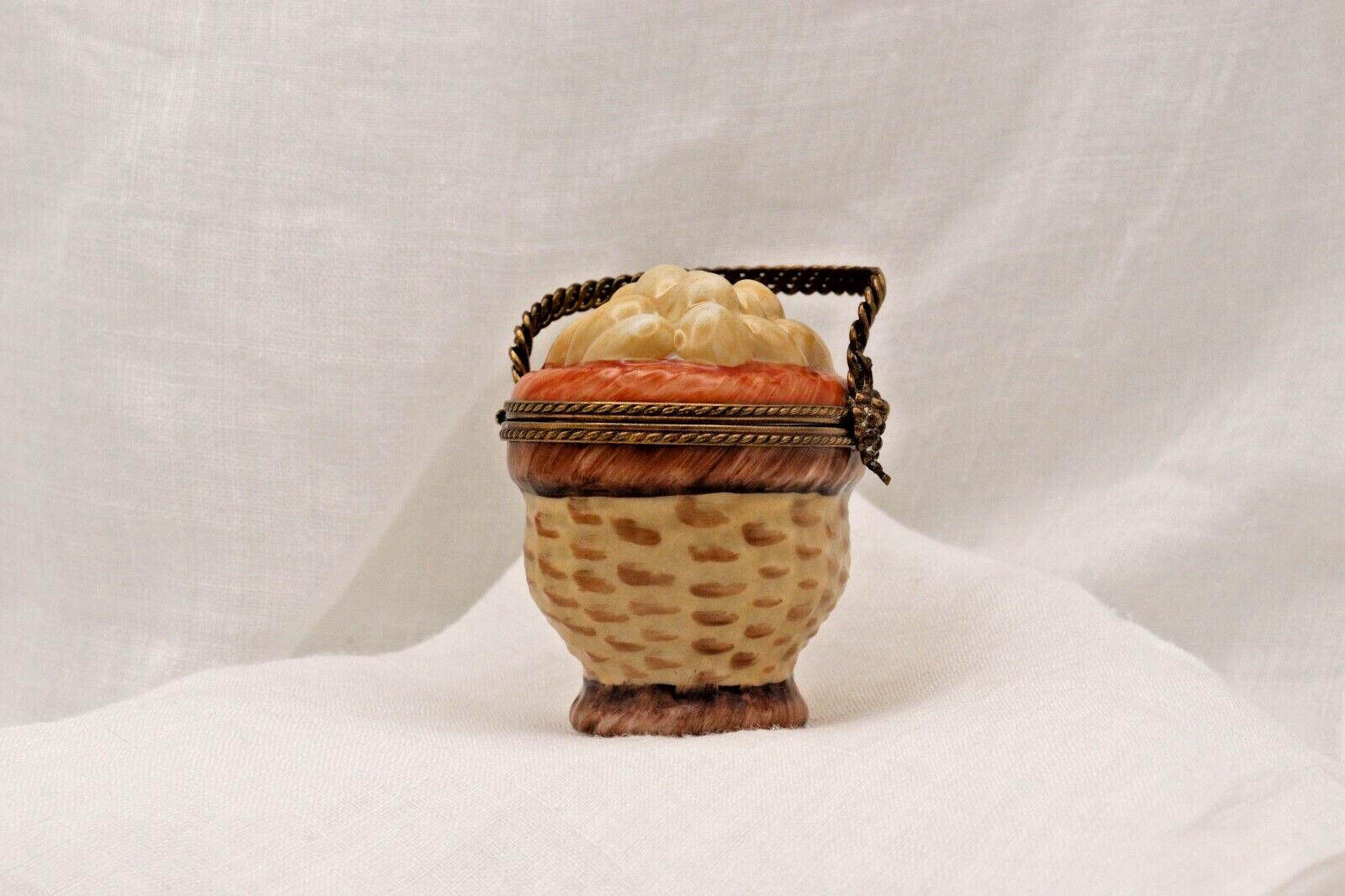 Limoges France Peint Main Egg Basket Trinket Box Hand Painted Porcelain