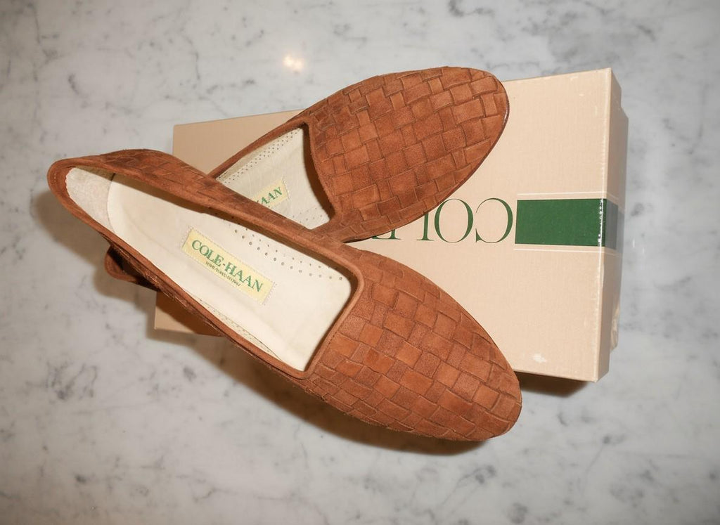 Cole Hann Woven Suede Loafers - Women's Brown Slip-On Flats for Everyday Wear - Sz 8.5