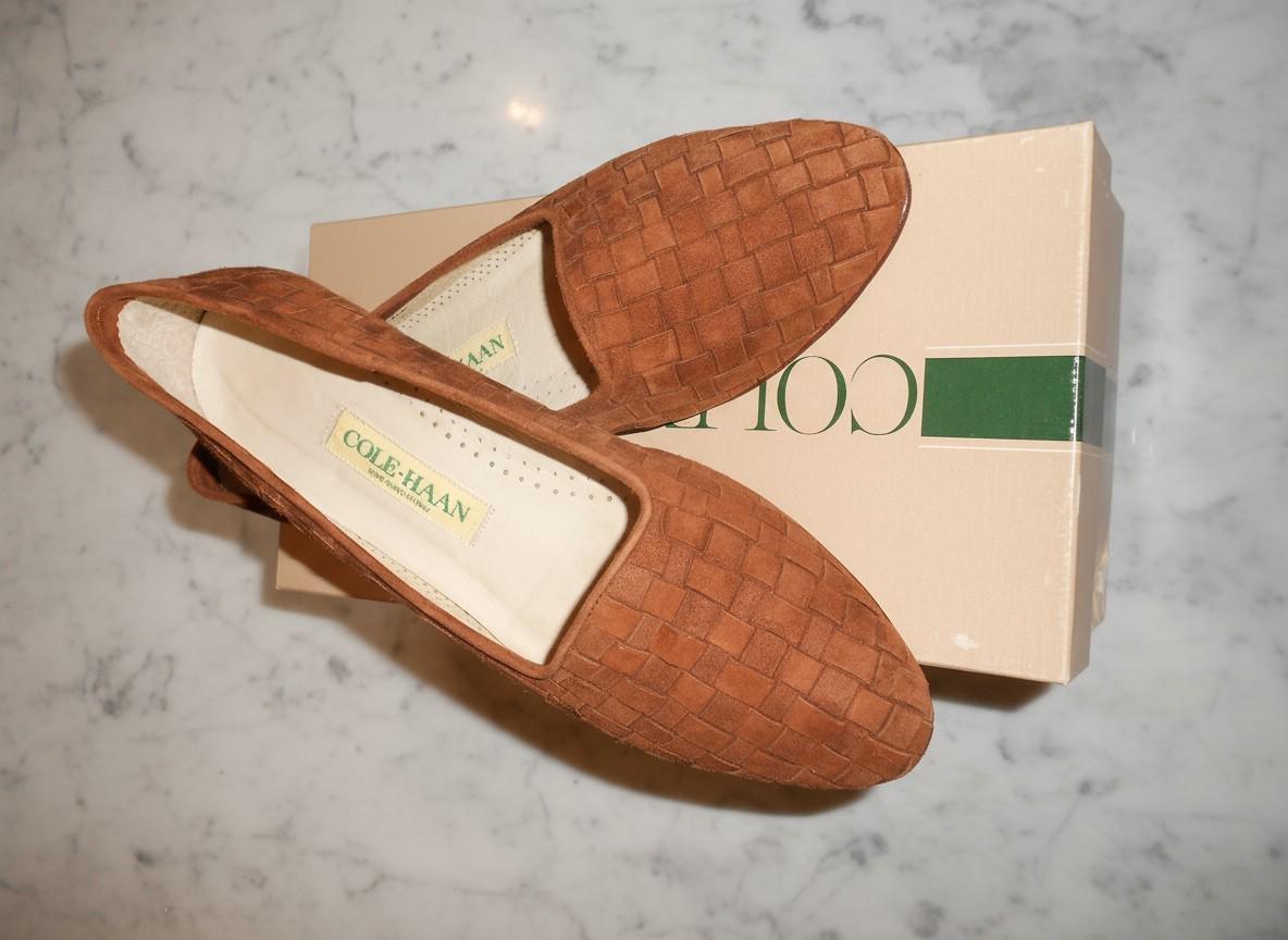 Cole Hann Woven Suede Loafers - Women's Brown Slip-On Flats for Everyday Wear - Sz 8.5