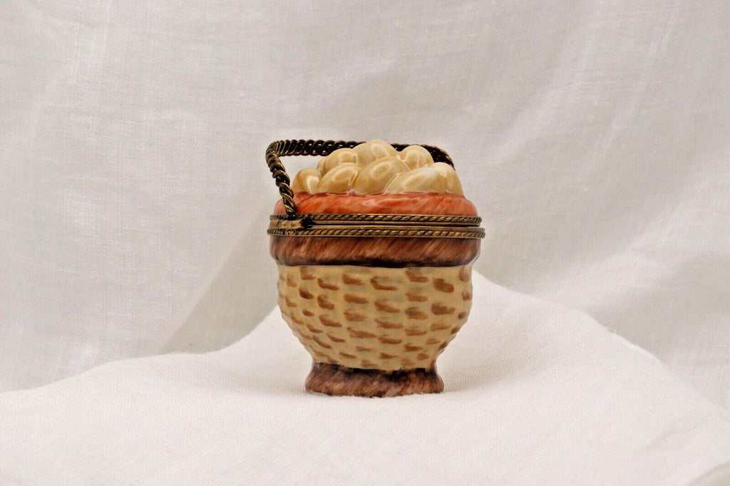 Limoges France Peint Main Egg Basket Trinket Box Hand Painted Porcelain