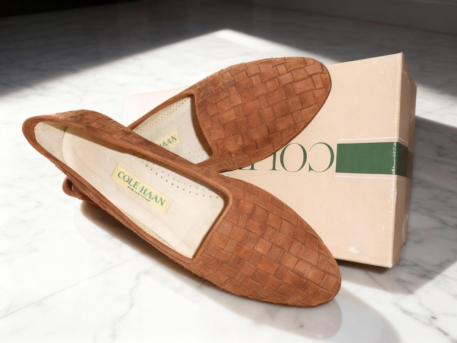 Cole Hann Woven Suede Loafers - Women's Brown Slip-On Flats for Everyday Wear - Sz 8.5
