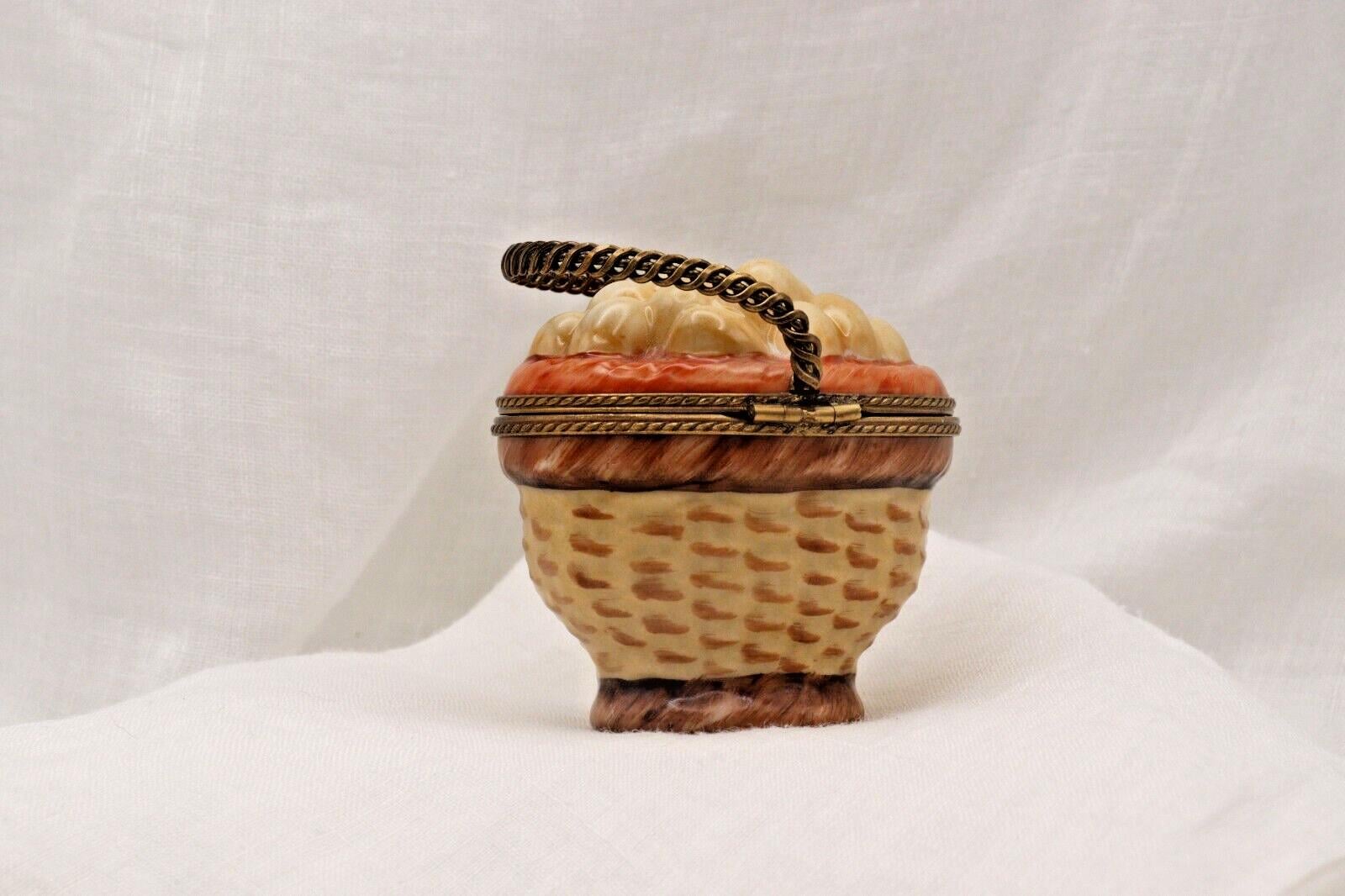 Limoges France Peint Main Egg Basket Trinket Box Hand Painted Porcelain