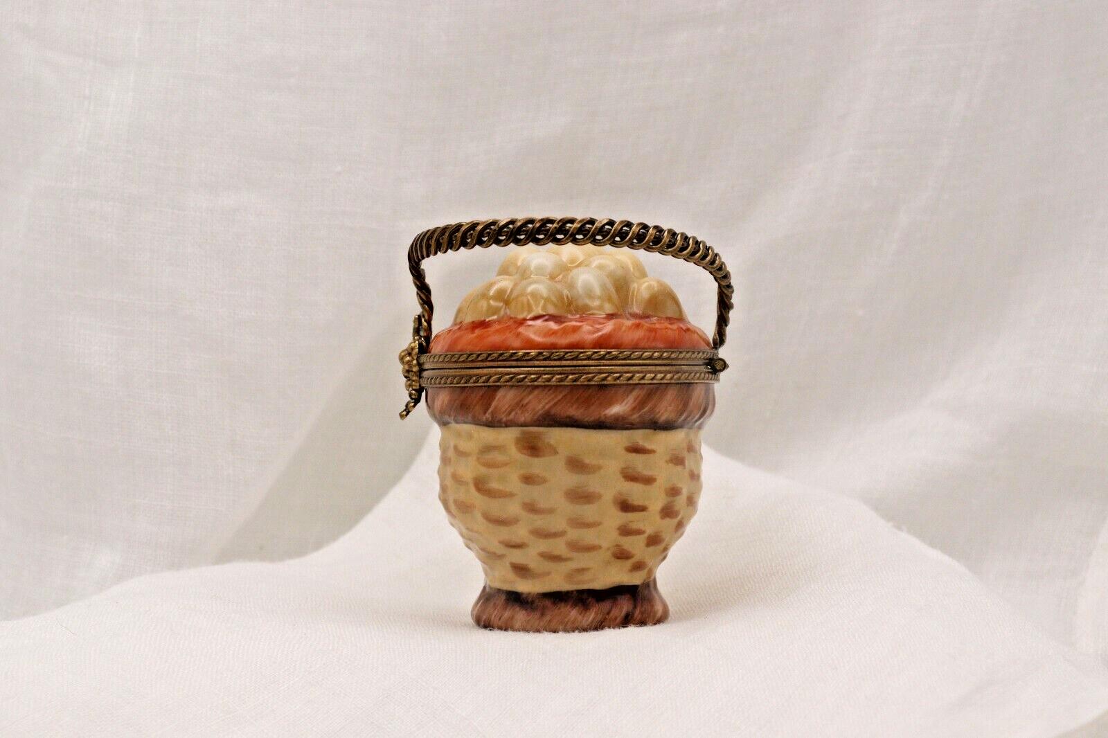 Limoges France Peint Main Egg Basket Trinket Box Hand Painted Porcelain