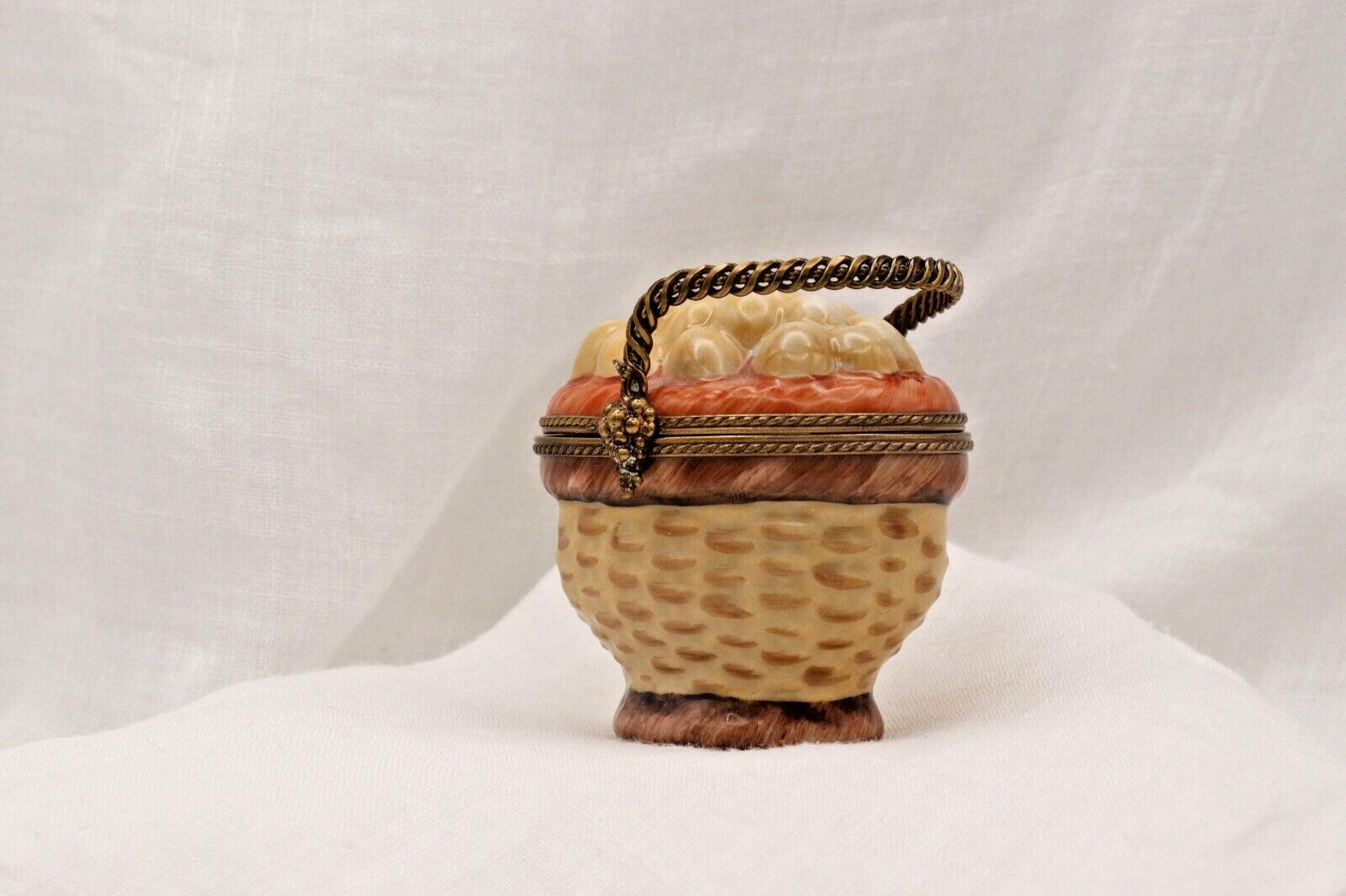 Limoges France Peint Main Egg Basket Trinket Box Hand Painted Porcelain