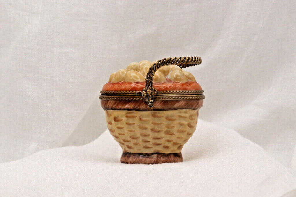 Limoges France Peint Main Egg Basket Trinket Box Hand Painted Porcelain