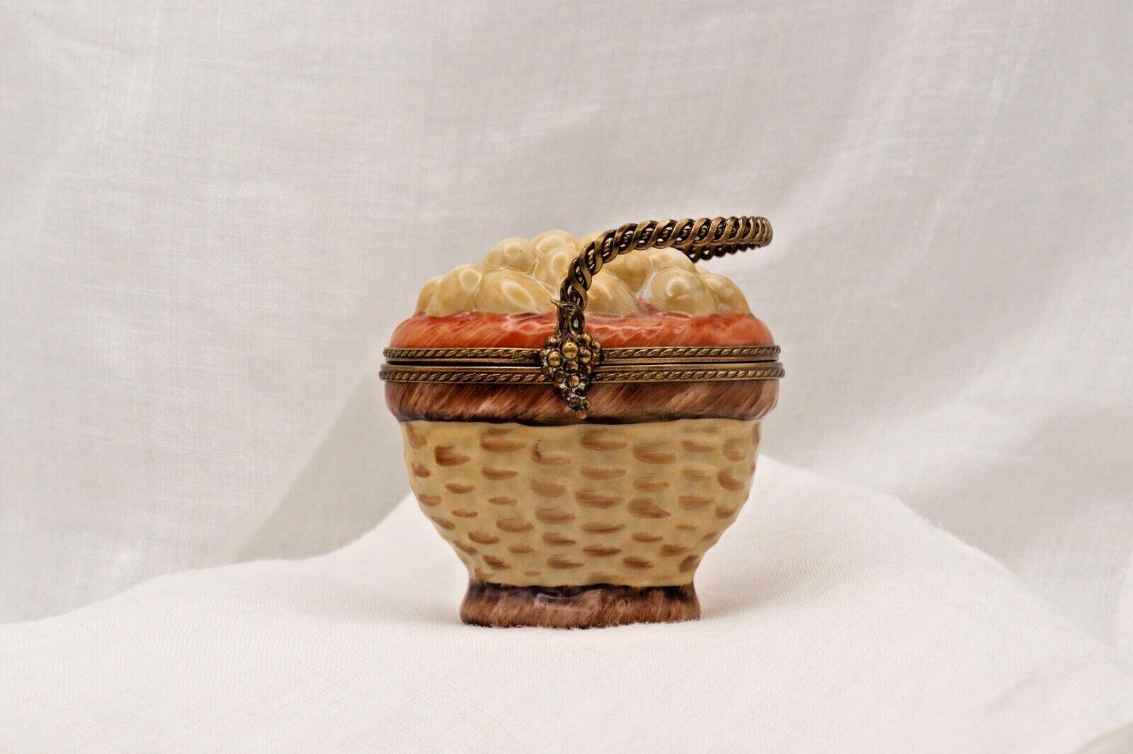 Limoges France Peint Main Egg Basket Trinket Box Hand Painted Porcelain