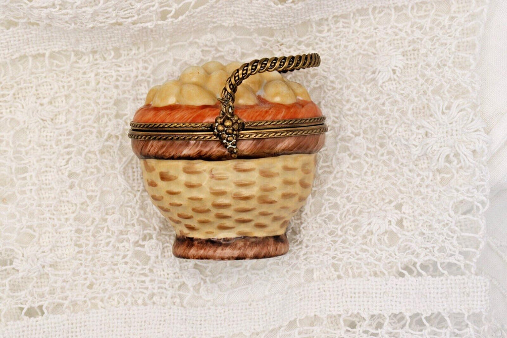 Limoges France Peint Main Egg Basket Trinket Box Hand Painted Porcelain